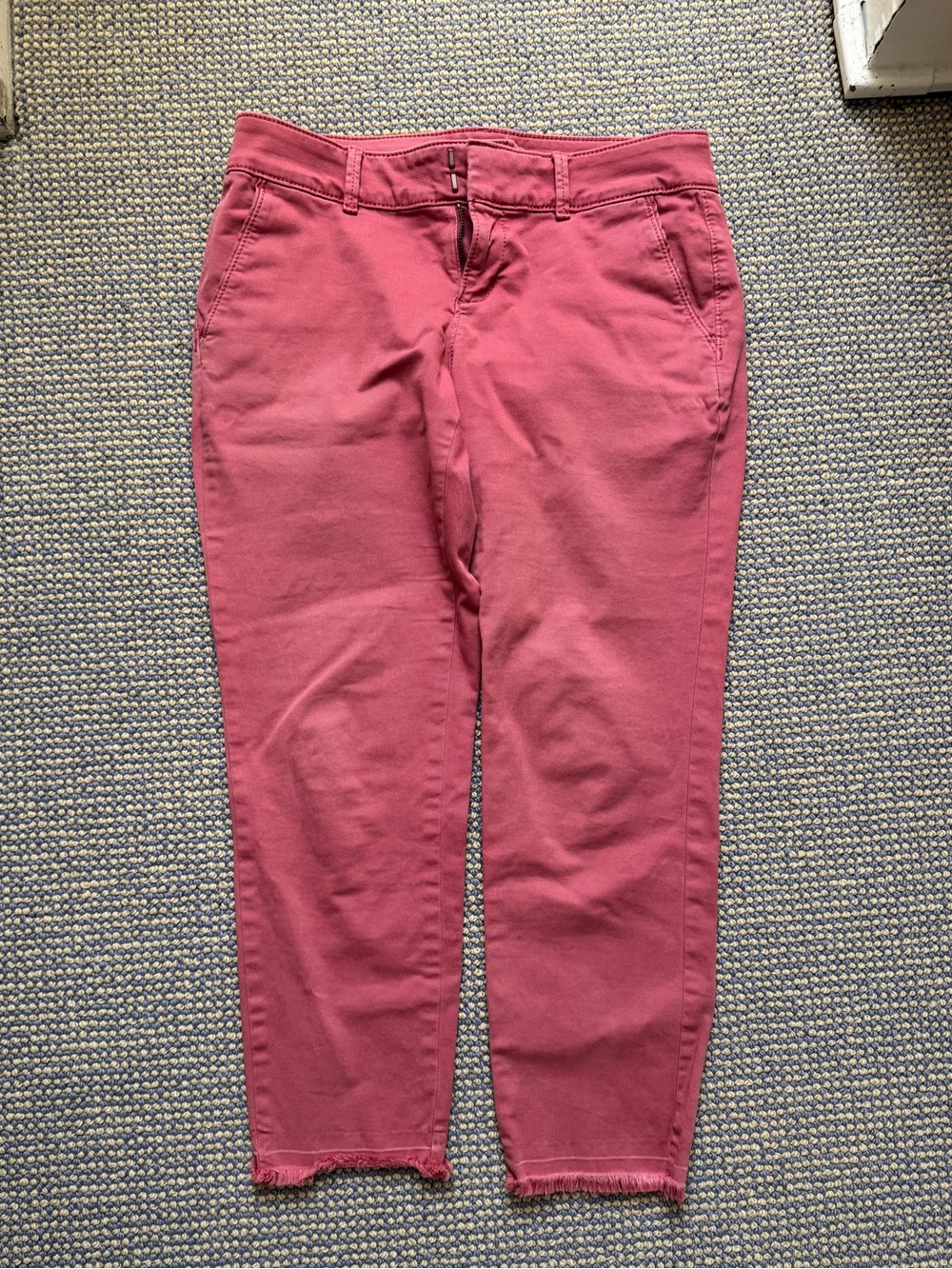 LOFT Rose-Pink Cropped Jeans with Frayed Hem